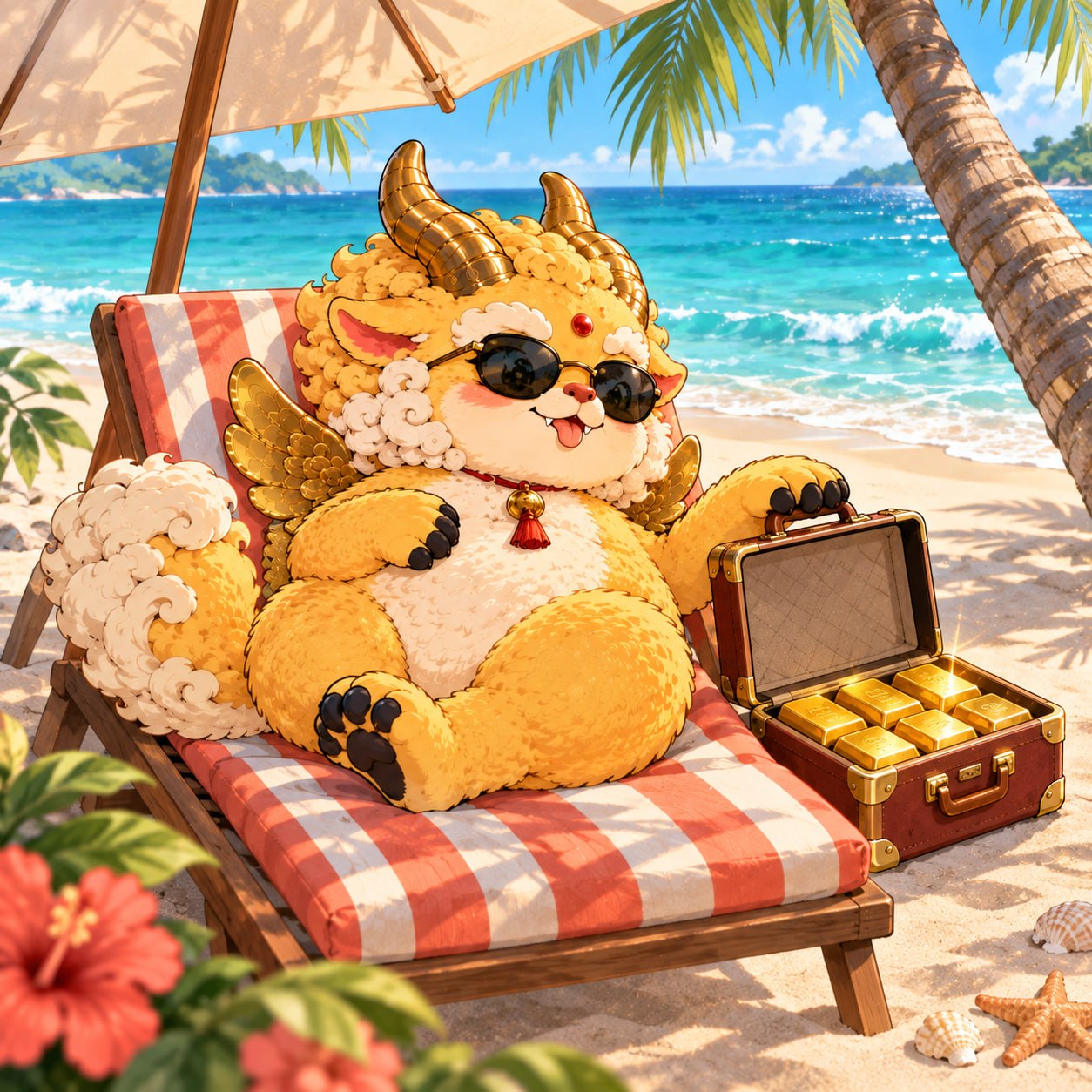 Pixiu with a gold suitcase