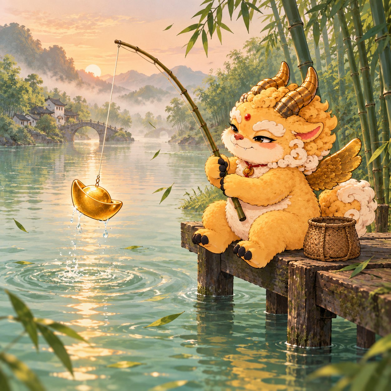 Pixiu fishing for gold